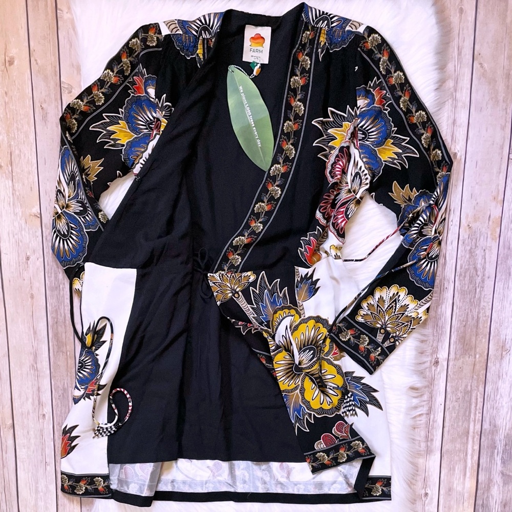 Farm Rio Floral Black Wrap Mini Dress - Picture 6 of 13